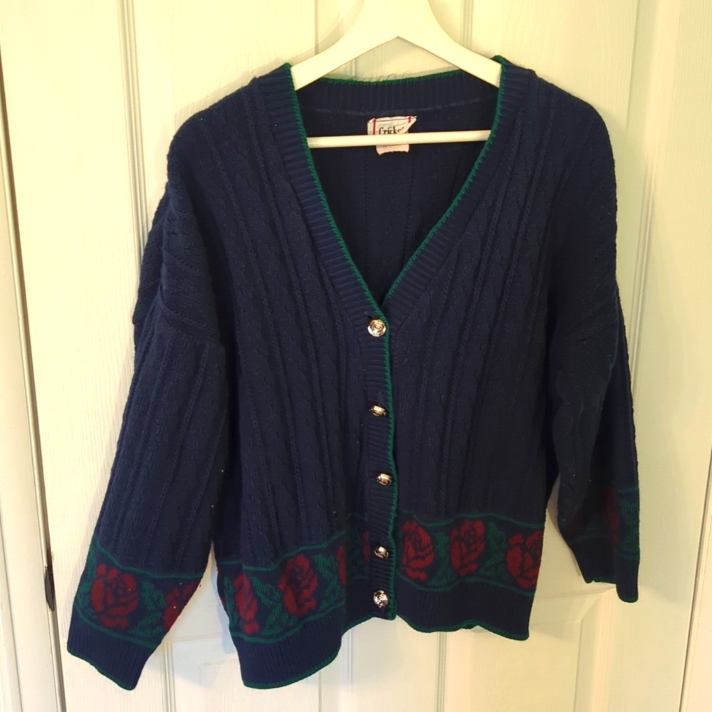 Sweater with Rose Buttons and Rose Detail